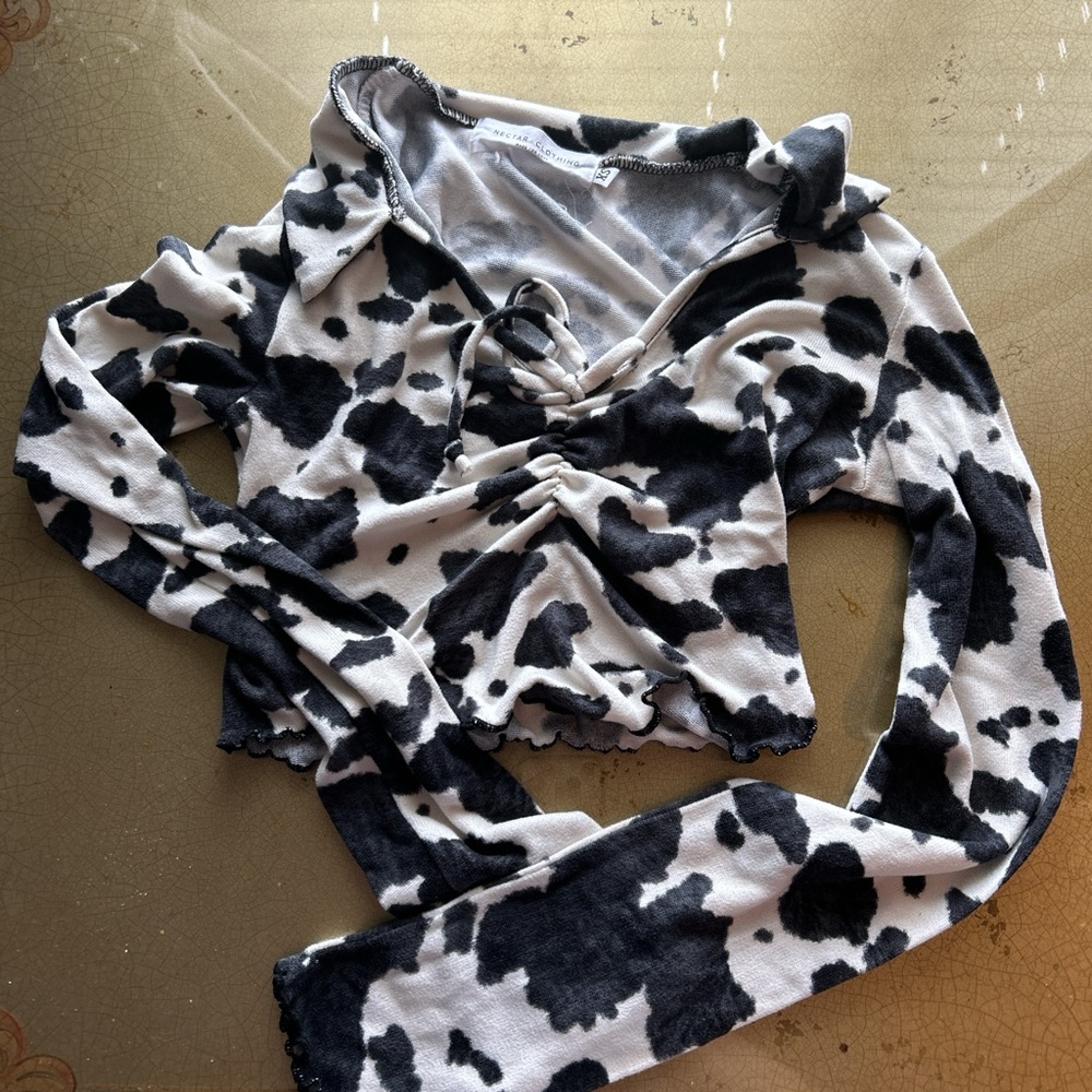 Black and White Ruched Crop Blouse